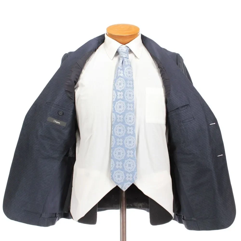 Z Zegna Sport Coat Size 52R 42R US in Dark Blue Degraded Check Linen/Cotton - Picture 5 of 7